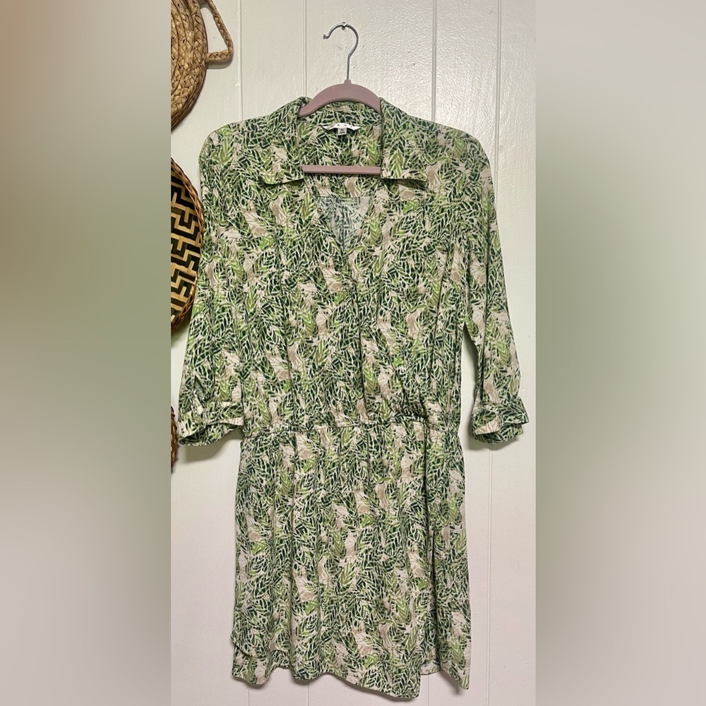 CAbi Leaf Print Faux Wrap Dress #280 Women's Botanical Tropical Size M